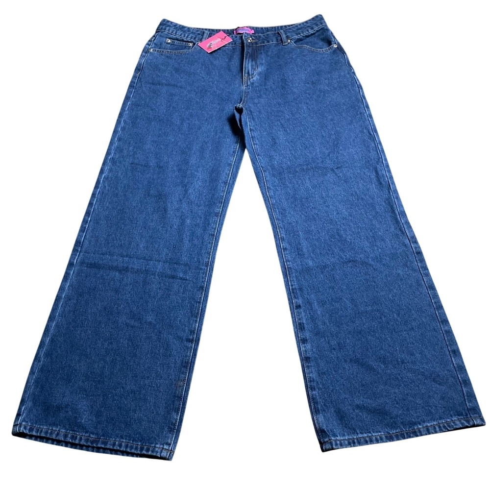 Edikted Wide Leg Jeans Blue Washed Denim High Waist Pockets XL